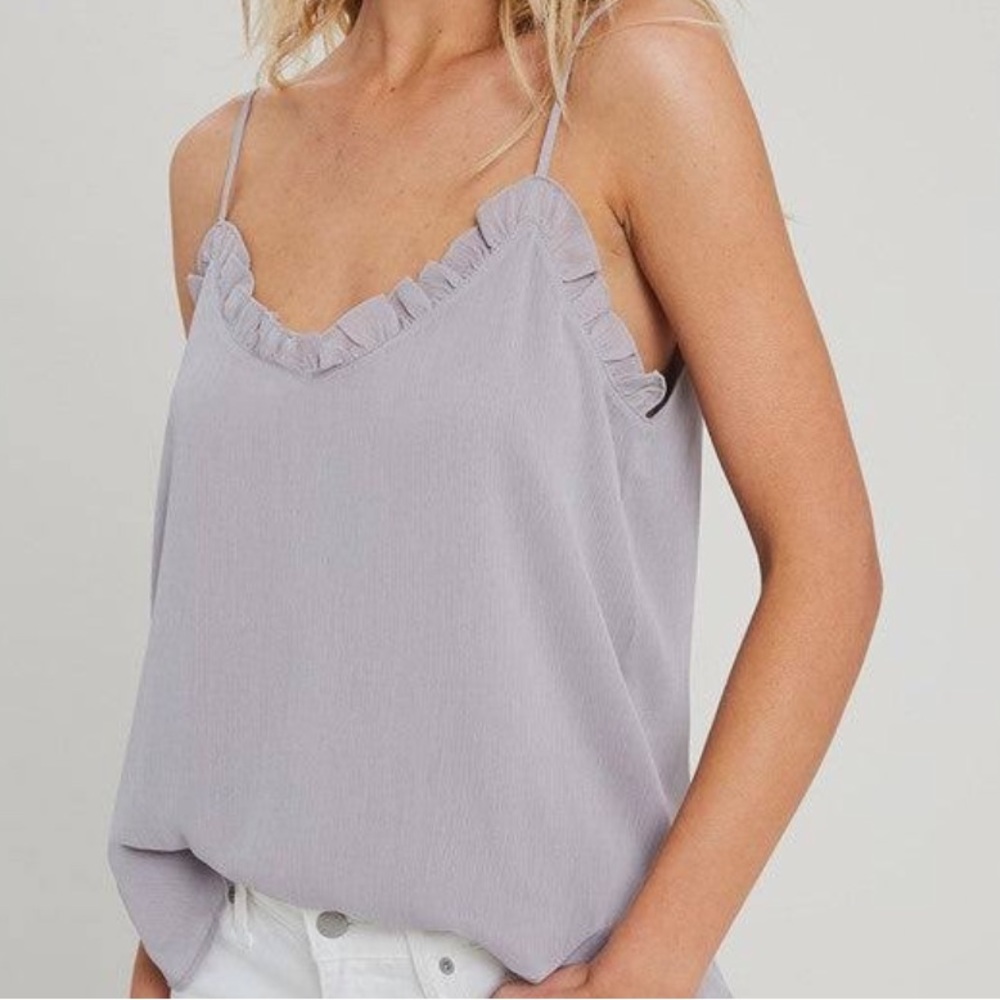 EE:SOME lettuce trim cami top cool gray tank L NWT